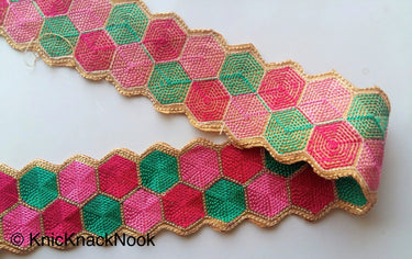Fuchsia, Pink, Green And Gold Embroidered Trim
